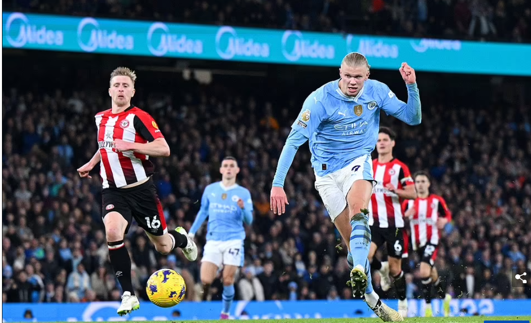 Man City 1-0 Brentford: Erling Haaland bulldozes Bees as striker finishes one-on-one superbly to lift champions up to second and just a point behind leaders Liverpool